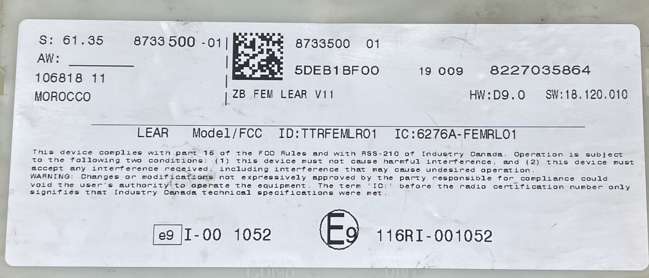 M8 control unit module BDC FEM BMW 1 F20 8733500