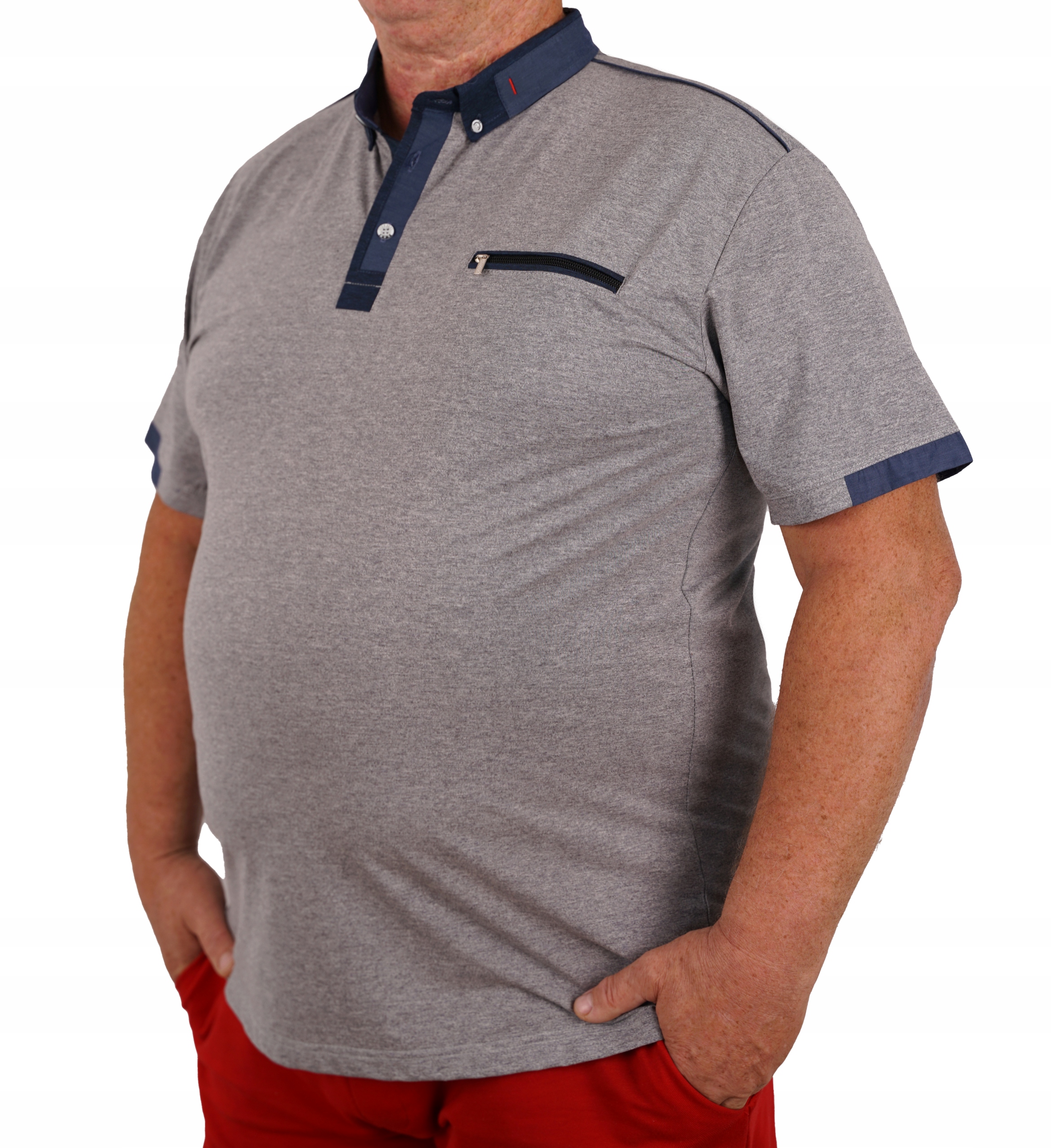 

T-shirt Siwy Polo Duży Koszulka Kołnierzyk 3XL