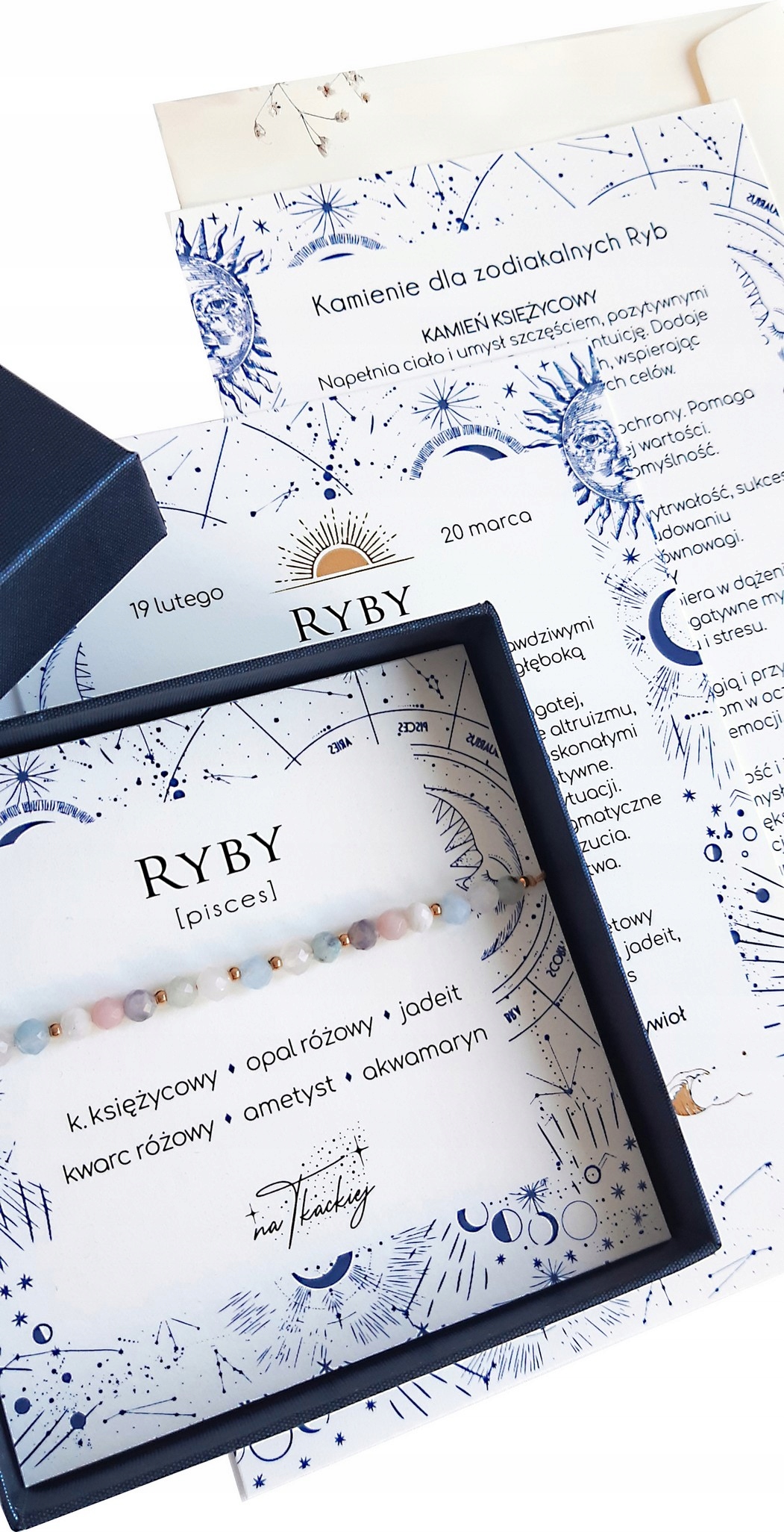 Ryby Bransoletka Zodiakalna Zodiak Kamienie Naturalne sznurek dla Ryb