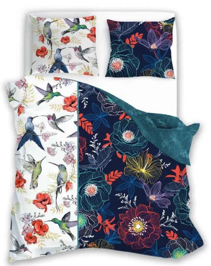 Posteľná Bielizeň Vtáky Kolibry Kvety Bavlnený Satén 160x200