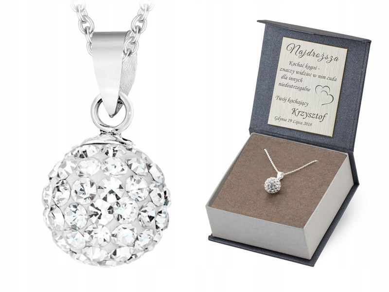 Stříbrný Set ryzost 925 Řetízek 60CM A Přívěsek Gravírování Koralkem Shamballa