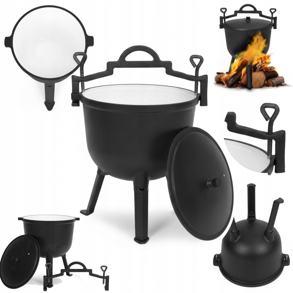 Litinový kotlík Lovecký 10 l Smaltovaný hrnec na kempovací oheň