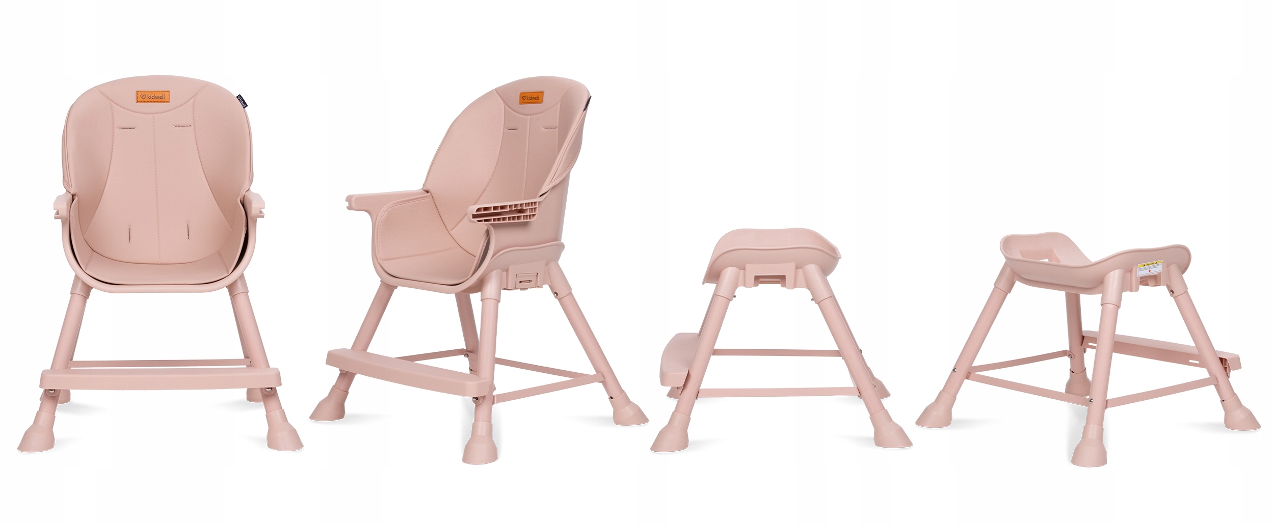 Kidwell EATAN krzesełko do karmienia 4w1 Pink Dodatkowe informacje Antypoślizgowe nóżki Pasy bezpieczeństwa Regulacja wysokości Zdejmowane pokrycie Zdejmowany blat