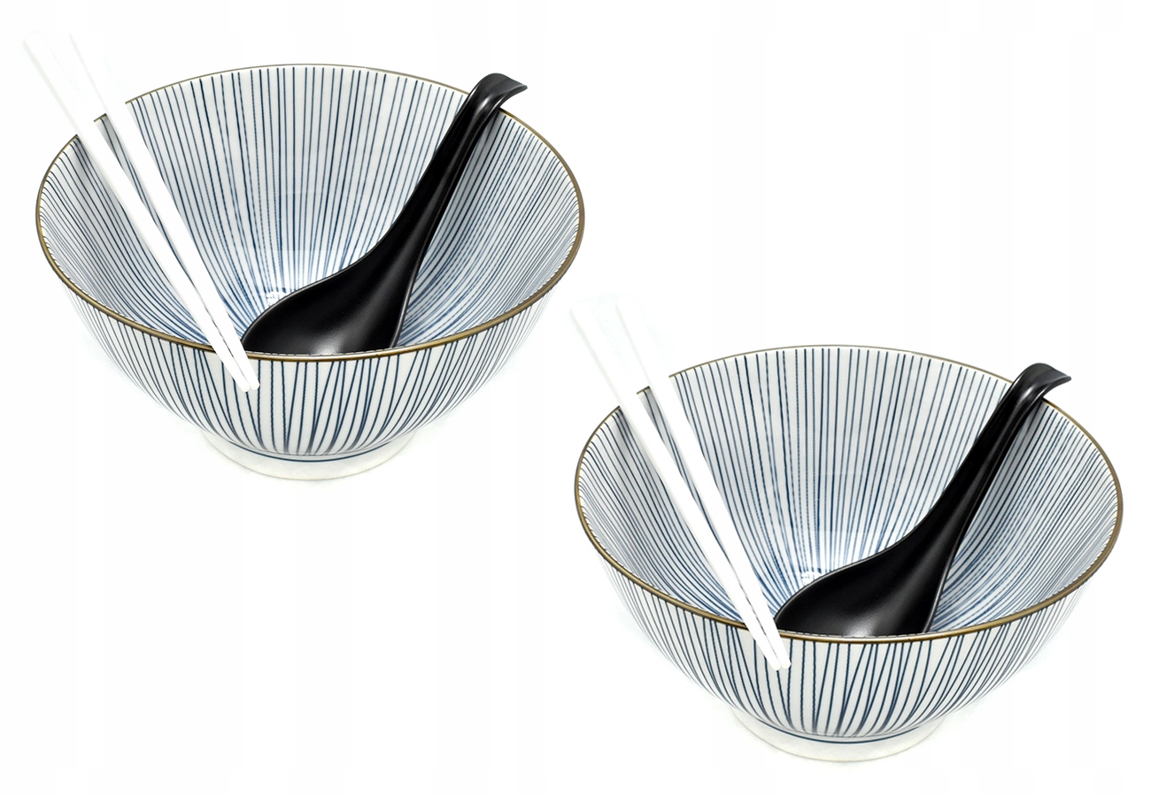 Sada 2 misek s lžícemi a paličkami – Ramen Oriental Stripe 900