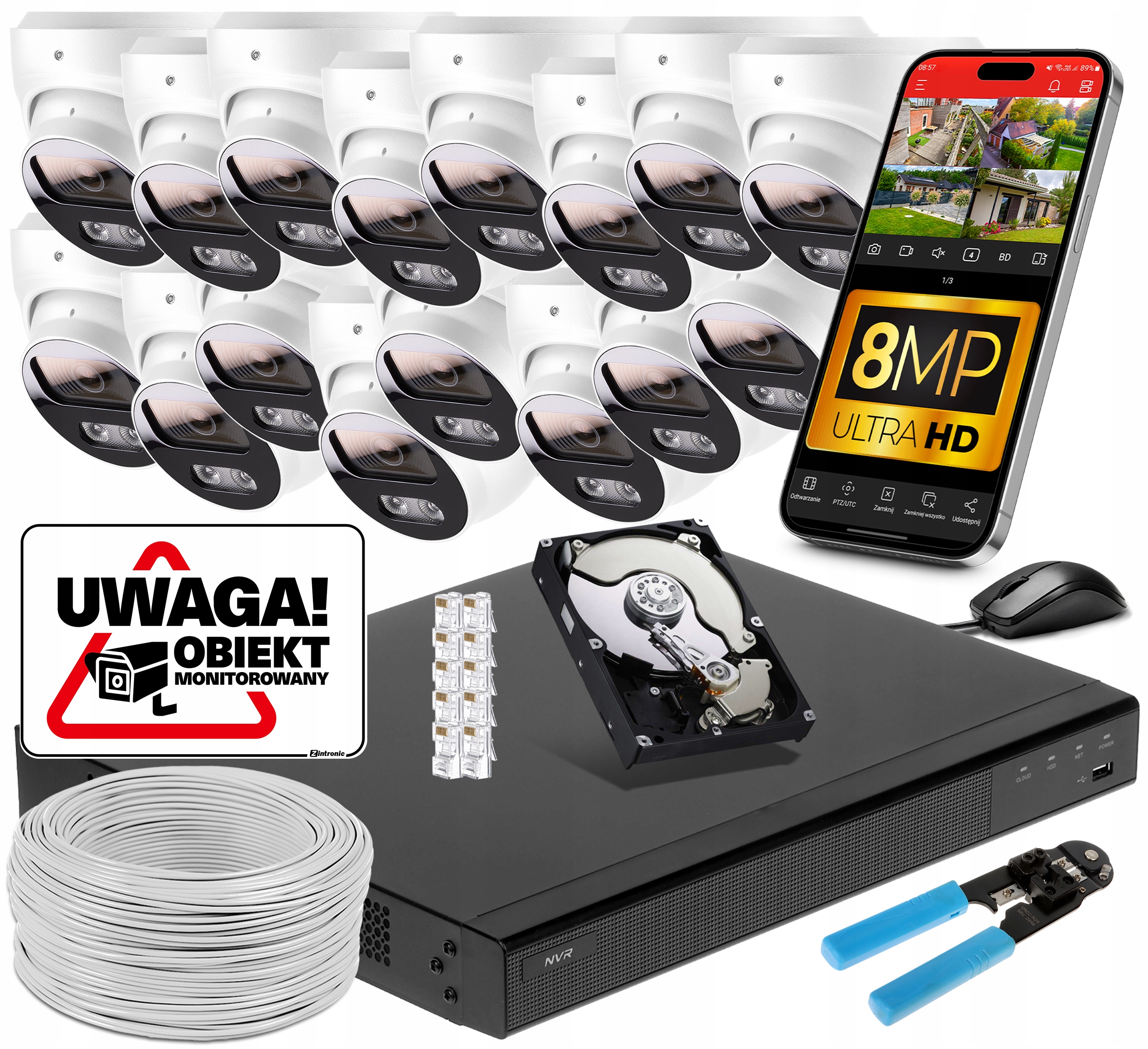 Sada Monitoring 16 kamer Poe 4K Uhd 8Mpx Aplikace, Audio 1TB Disk