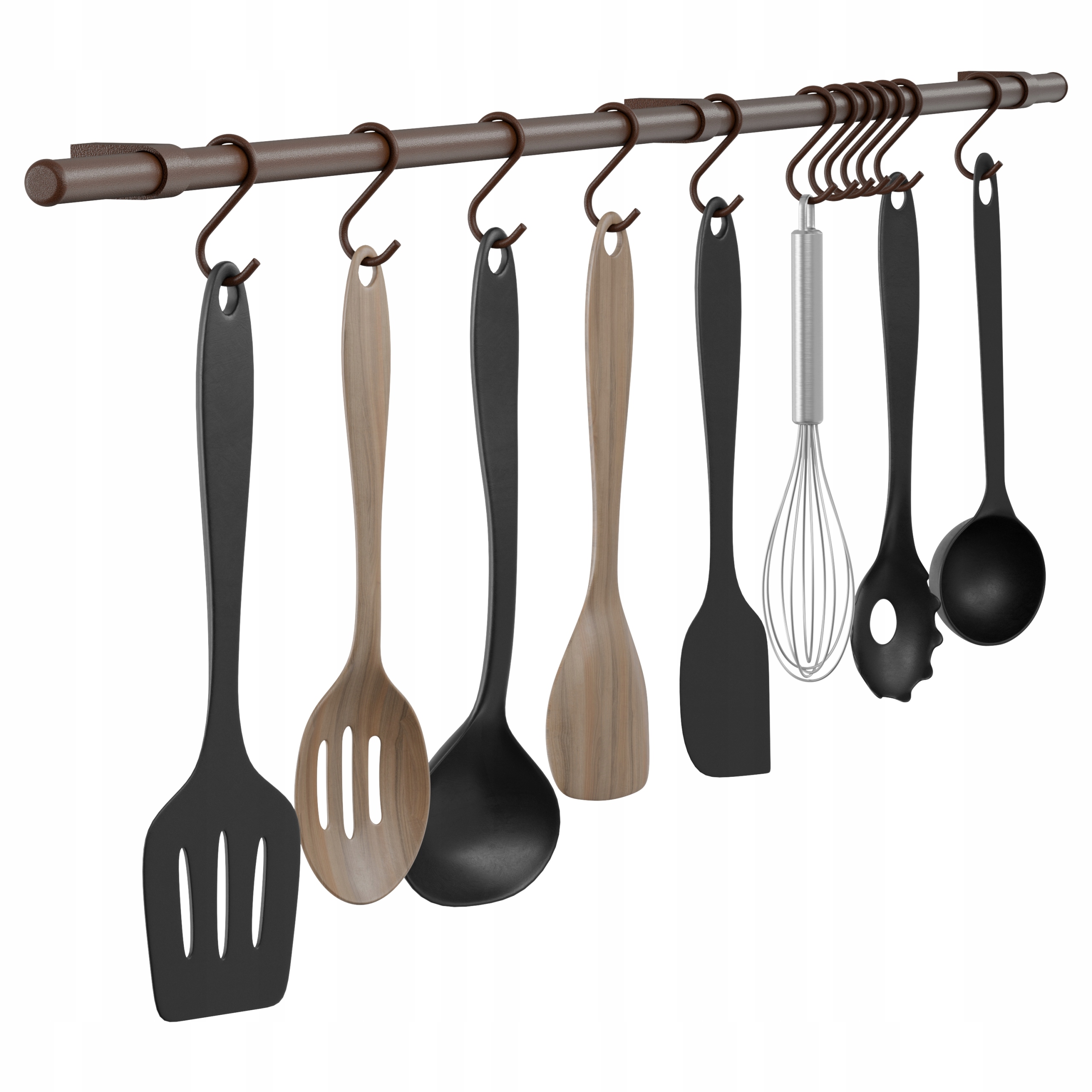 Kuchyňský Reling Věšák Na Stěnu S Háčky 100 cm Hnědý Twist