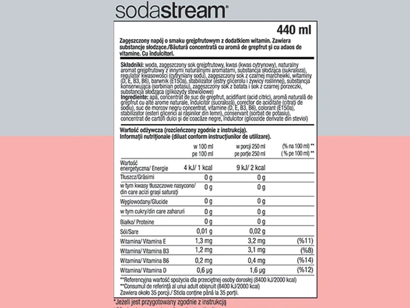 3x SYROP SODASTREAM KONCENTRAT GRAPEFRUIT DO SATURATORA 9L NAPOJU z 440ml EAN (GTIN) 4061372753594