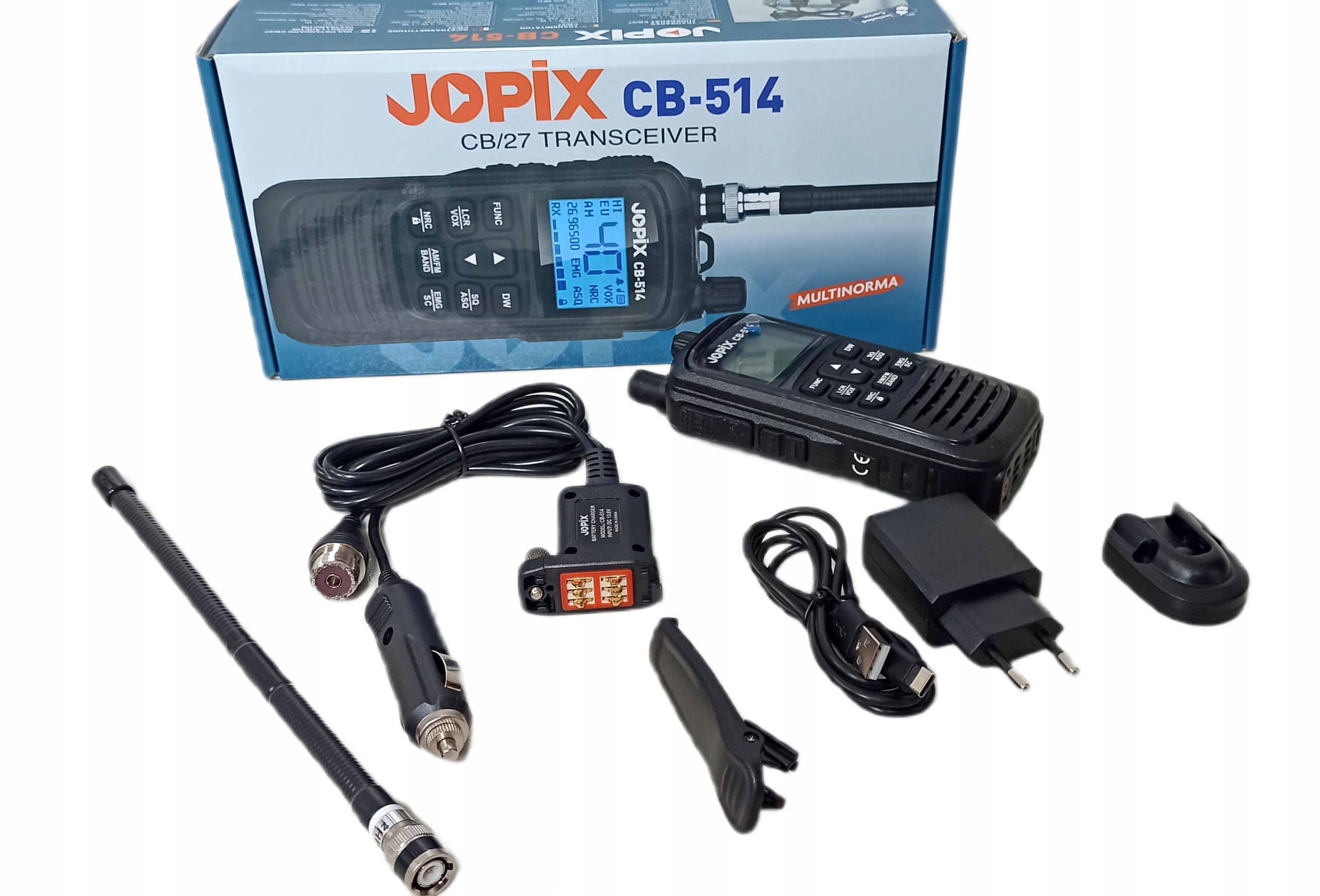 Jopix CB-514 Cb radio ręczne Asq, redukcja szumów Nrc, ładowanie Usb-c