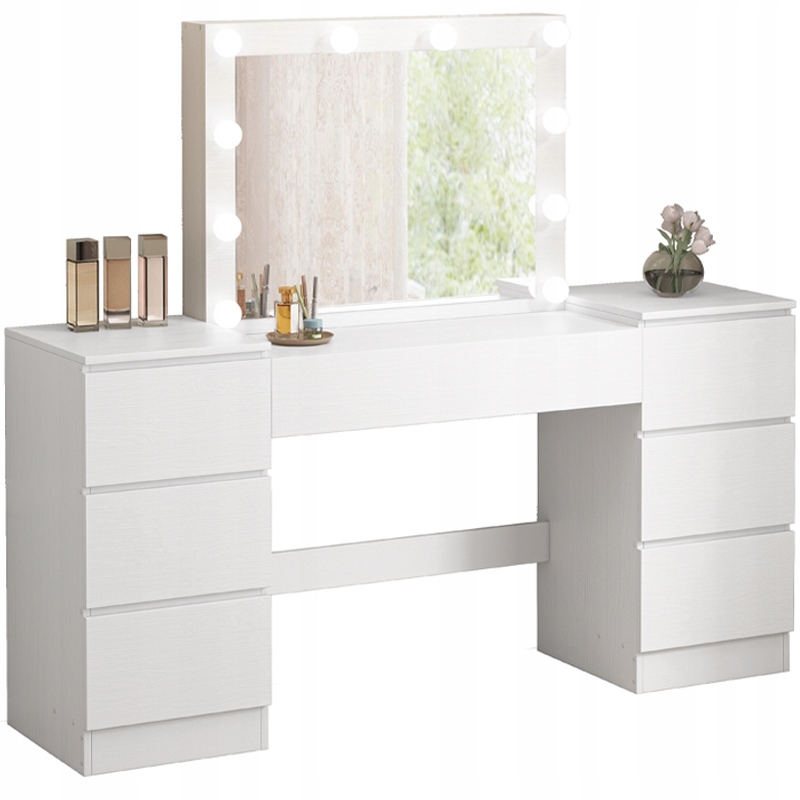 Toaletný Stolík So Zrkadlom A Zásuvkami Biely Na Make-up Glamour Moderný Loft