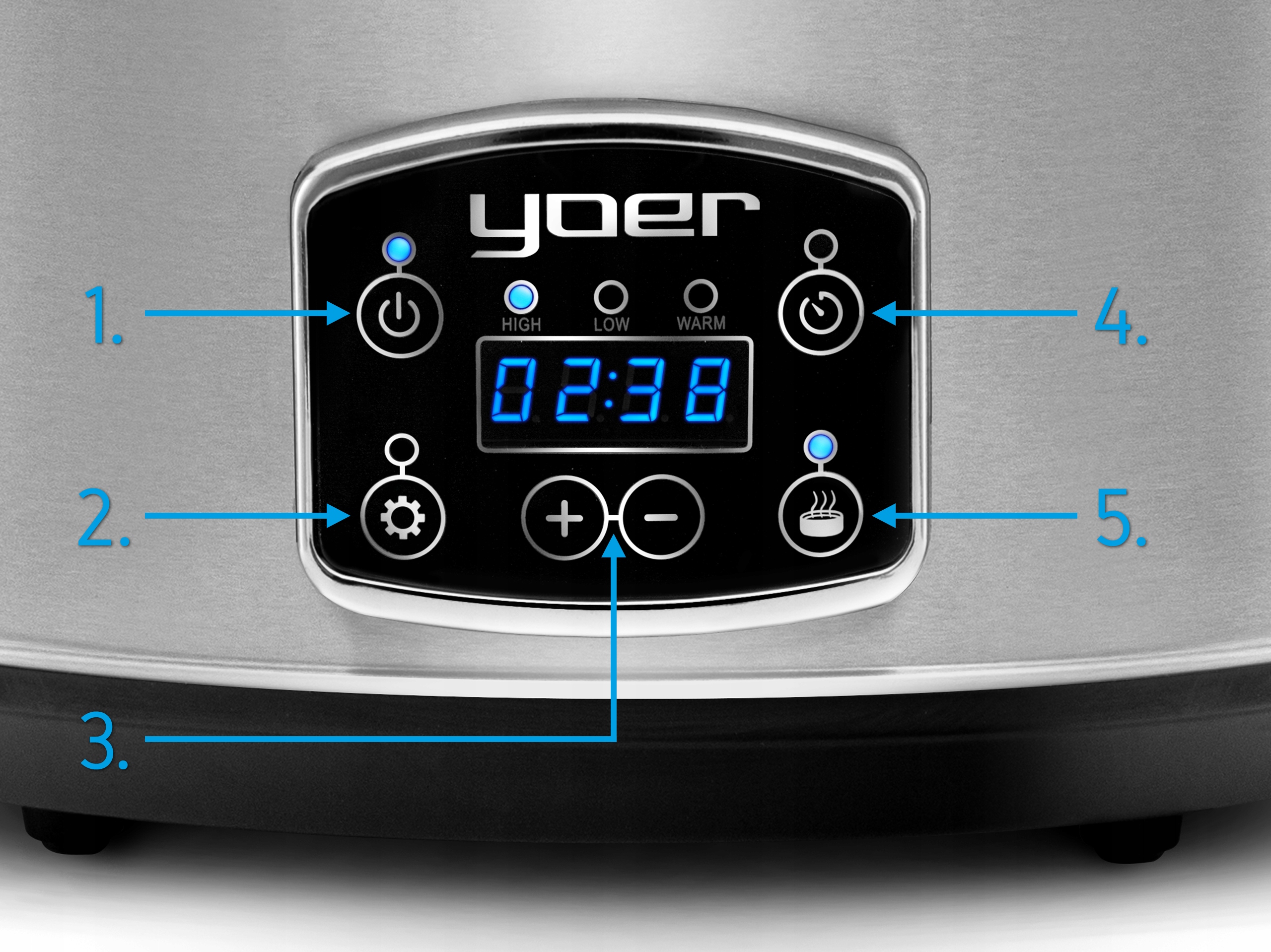 Wolnowar Slow Cooker Garnek ceramiczny 6,5L Yoer 320W INOX LCD +Programator Model Clever-Cook