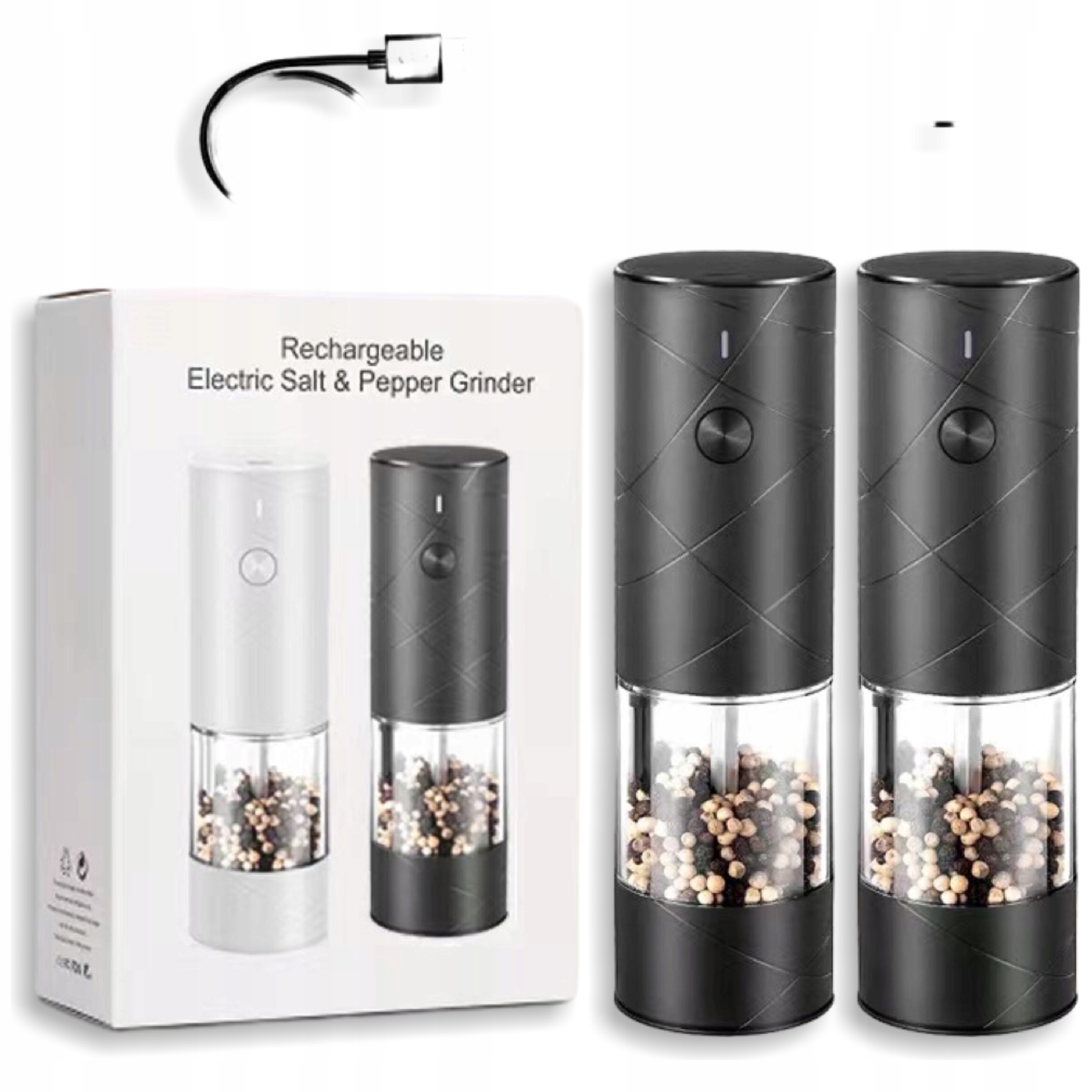 x2 Elektryczny Młynek do Soli i Pieprzu Sól Pieprz Przyprawy Akumulator