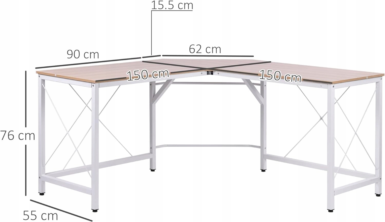 Biurko Narożne Loft Industrialne Jasne Białe L-Shape