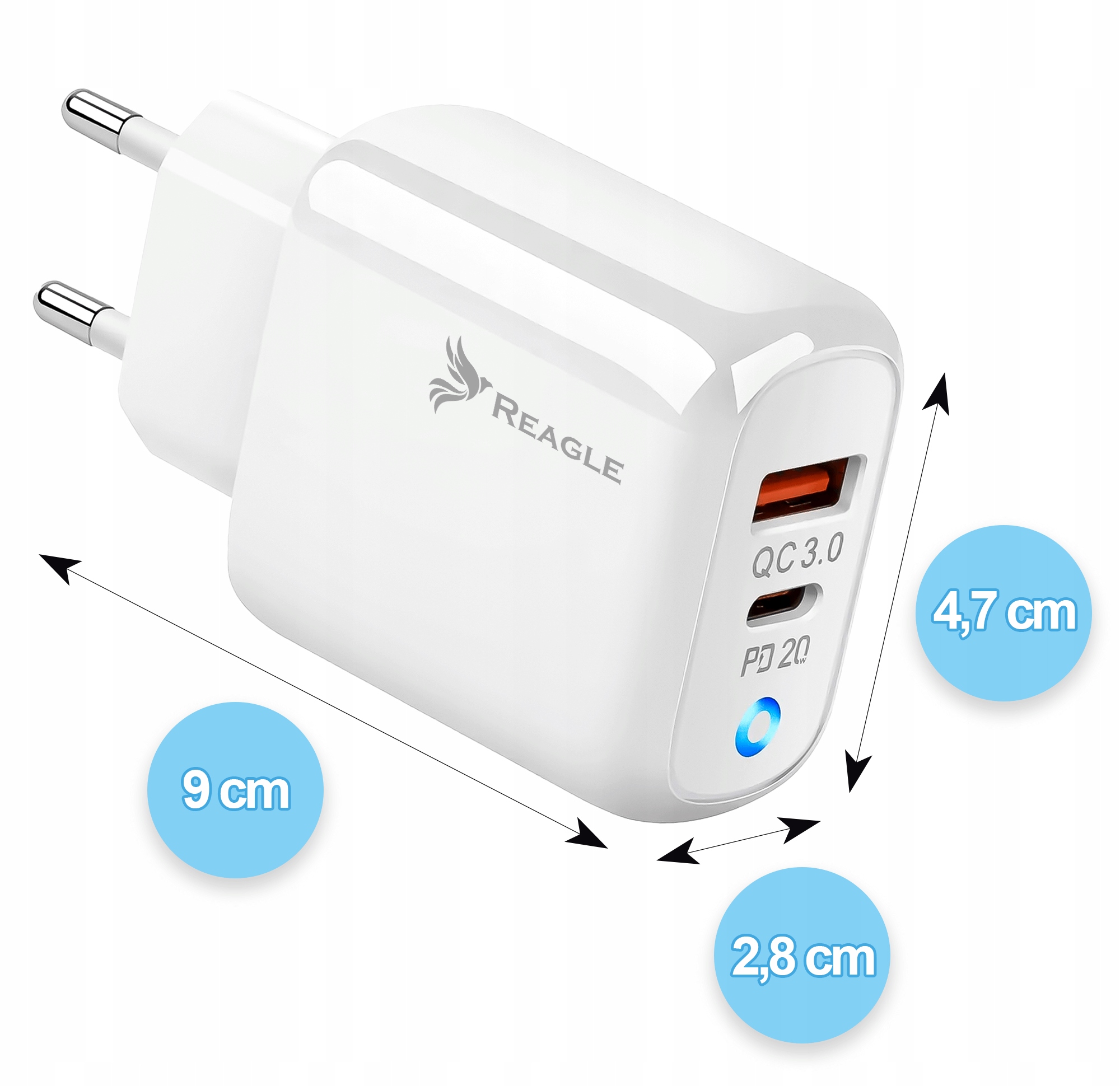 SZYBKA ŁADOWARKA 20W USB-C QC 3.0 KOSTKA ZASILACZ DO IPHONE 15 PRO GALAXY S Marka Reagle