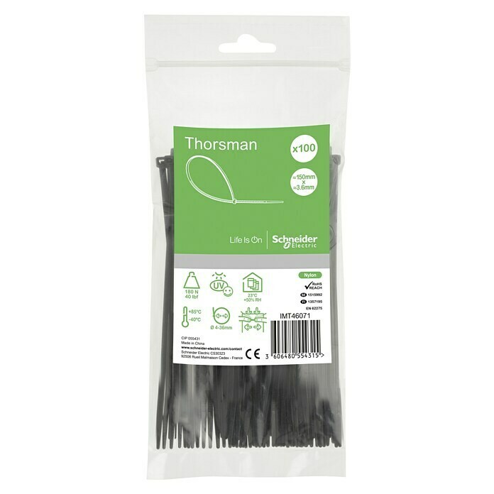 Opaska kablowa 150x3,6mm Czarna zacisk Schneider Thorsman IMT46406 /100szt/