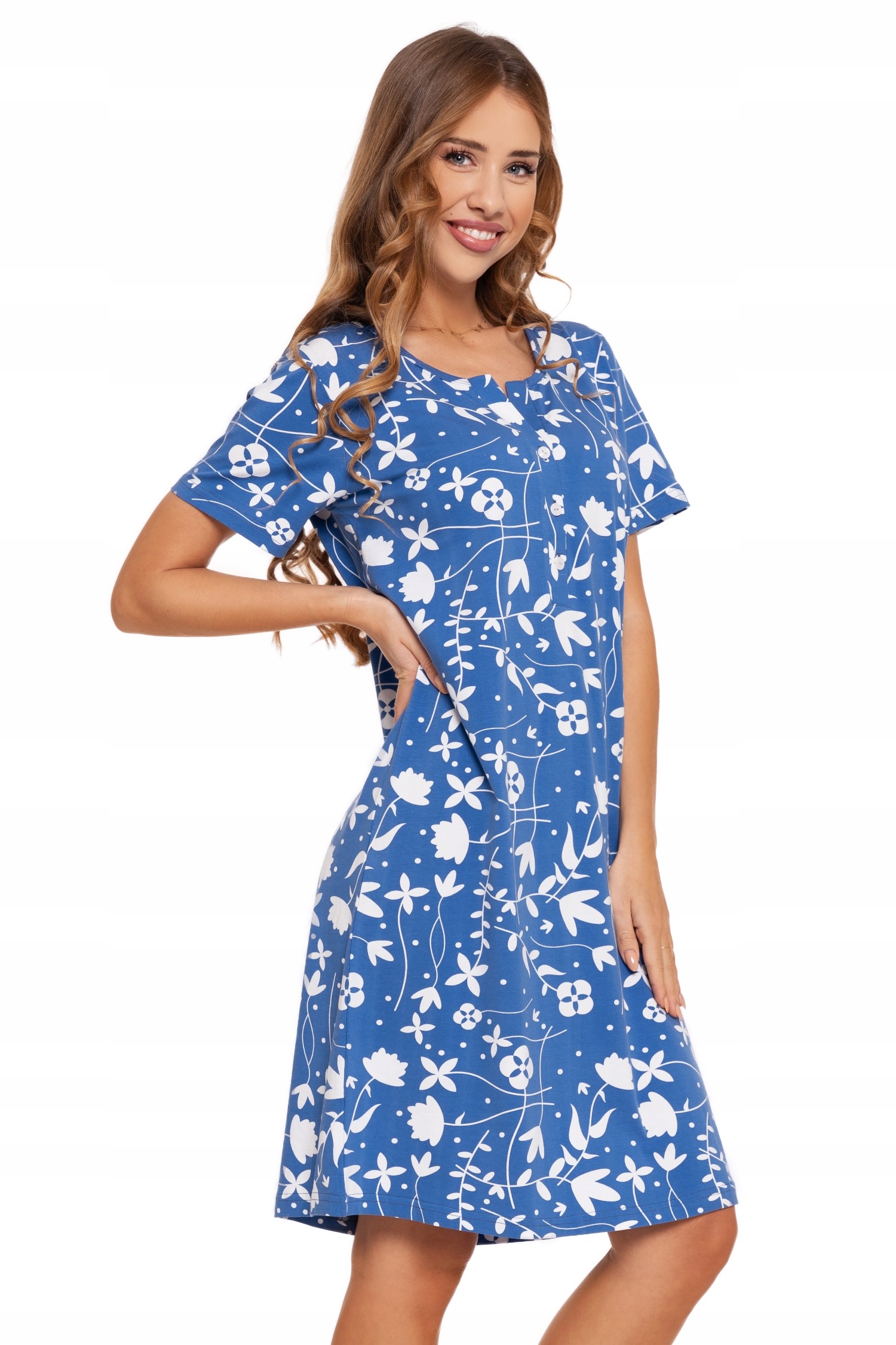 KOSZULA NOCNA DAMSKA ROZPINANA BAWEŁNIANA W KWIATY KRÓTKI RĘKAW MORAJ R.S Rozmiar S