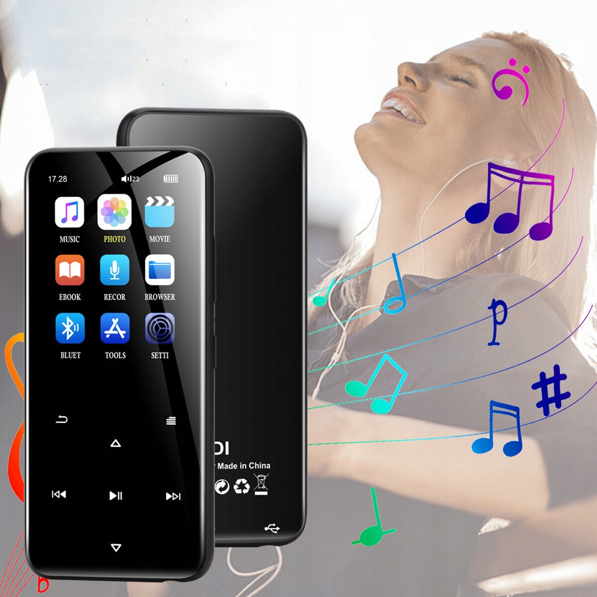 ODTWARZACZ MP3 BLUETOOTH, WBUDOWANY GŁOŚNIK HD, RADIO FM, NAGRYWANIE,E-BOOK Komunikacja Bluetooth