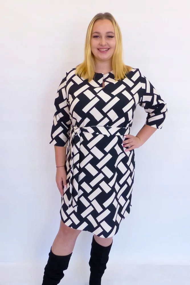 Elegantní Šaty Midi s černo-bílým vzorem 38