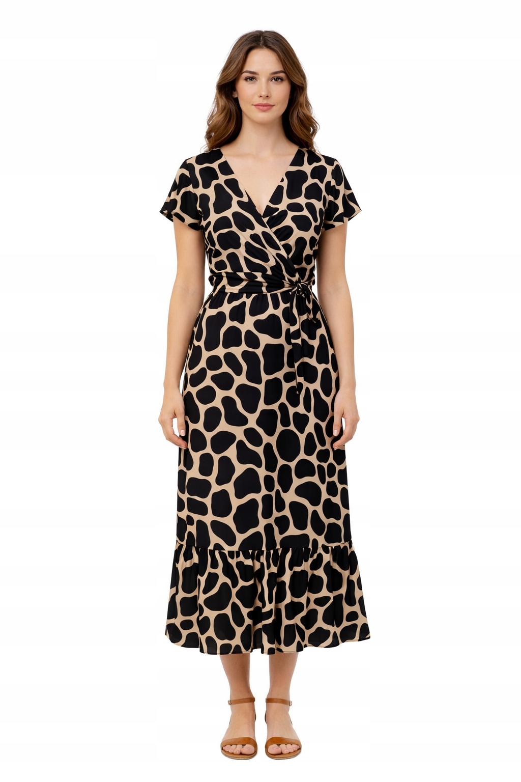 Šaty MIDI Vzor Geparda S Volánky Na Ramenou XL 1I3A