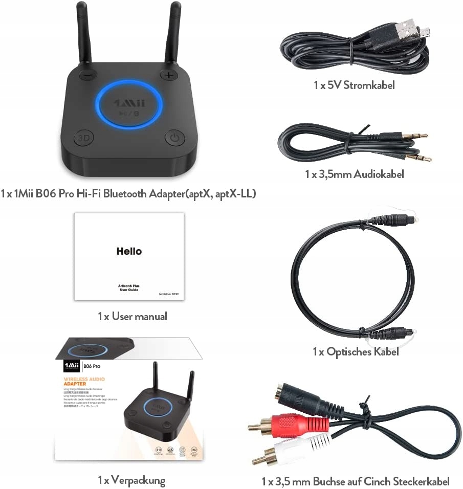 ADAPTER AUDIO Z REGULACJĄ GŁOŚNOŚCI BLUETOOTH 5.0 1MII B06PRO Stan opakowania otwarte