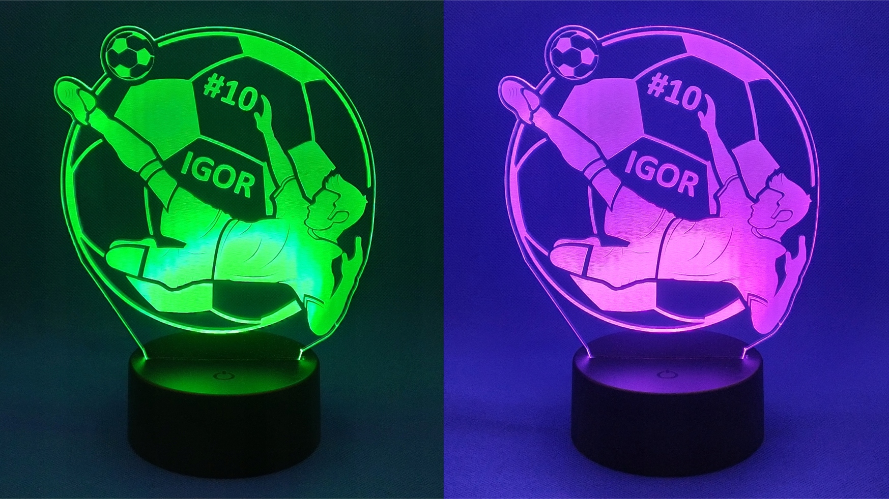 LAMPKA NOCNA 3D LED PIŁKARZ Z IMIENIEM NUMEREM PREZENT DLA FANA PIŁKA NOŻNA Długość/wysokość 16 cm