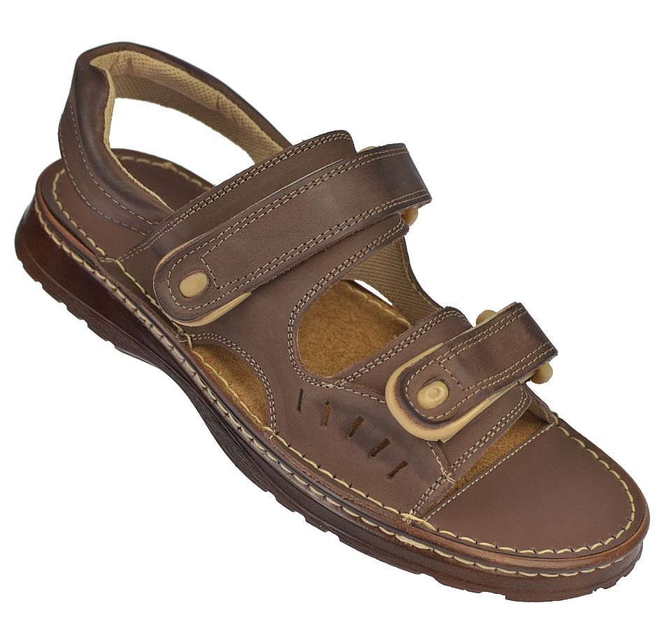 Pánské kožené sandály na suchý zip Polské šité SA-025 c.bronz vel 45