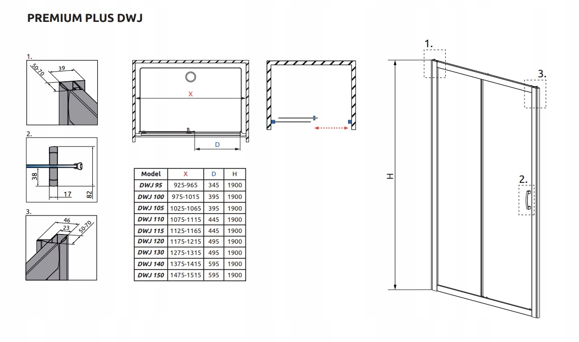Drzwi RADAWAY Premium Plus DWJ 150x190 przejrzyste Rodzaj drzwi do wnęki