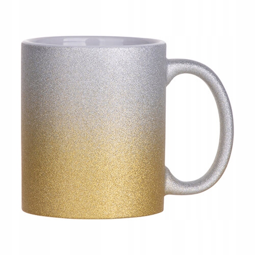 

Kubek 330 ml z brokatem -sublimacja- złoto-srebrny
