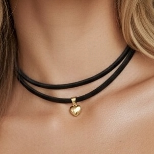 Choker kožený dárek Řemínek na krk srdce nerez den žen