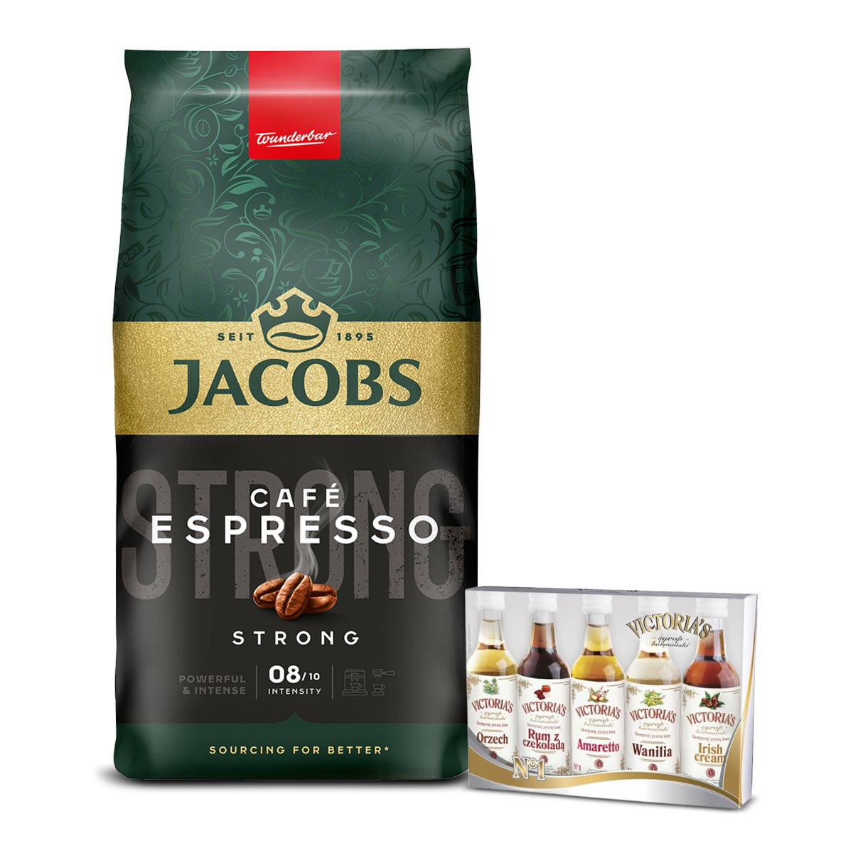 Kawa ziarnista Jacobs Espresso Strong 1kg syropy Cymes 5x50ml