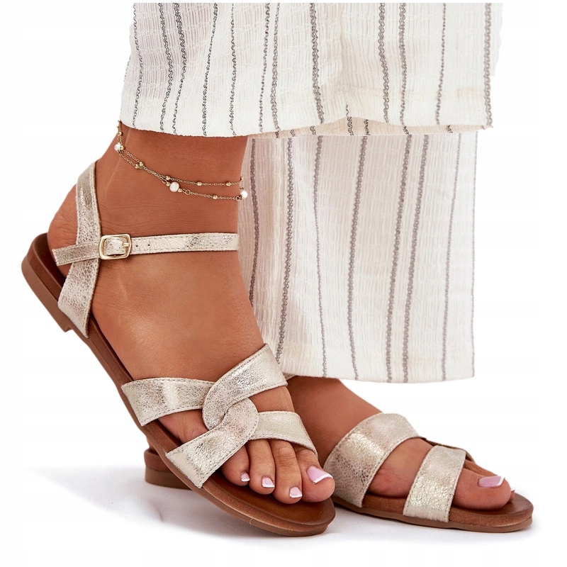 Dámské Ploché Lesklé Sandály S.barski KV51-022 Zlaté 40