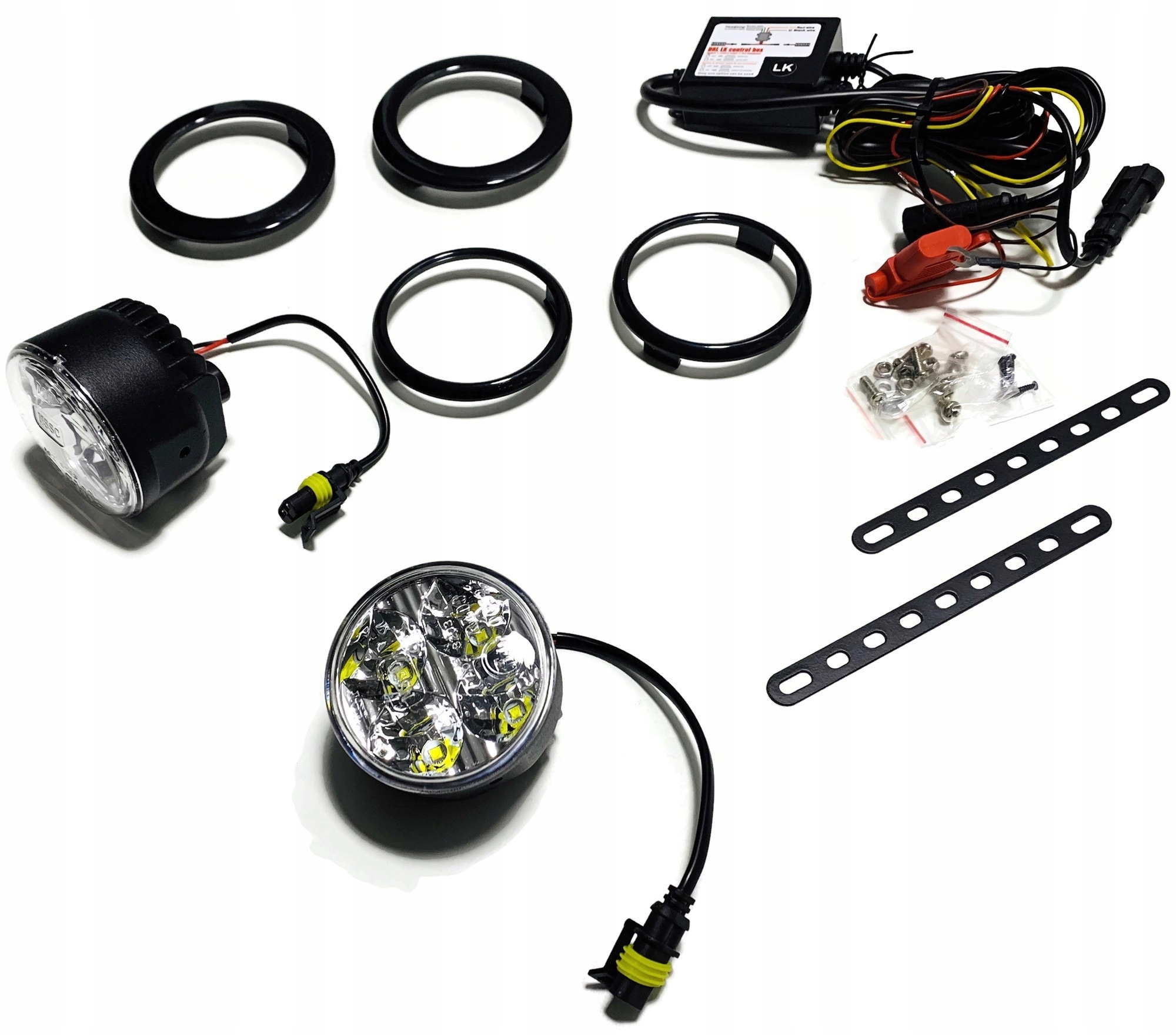 SWIATLA JAZDY DZIENNEJ 4 LED OKRAGLE 7CM 12V 24V Installation side front