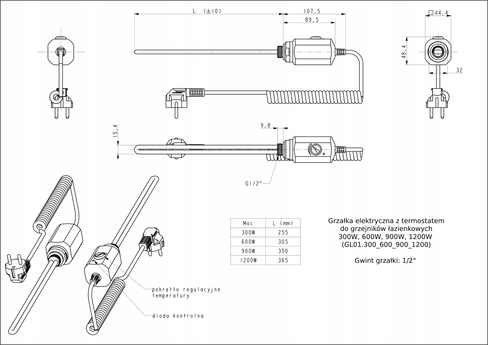 GRZAŁKA DO GRZEJNIKA łazienkowego czarna 600W VOLUX Marka Volux