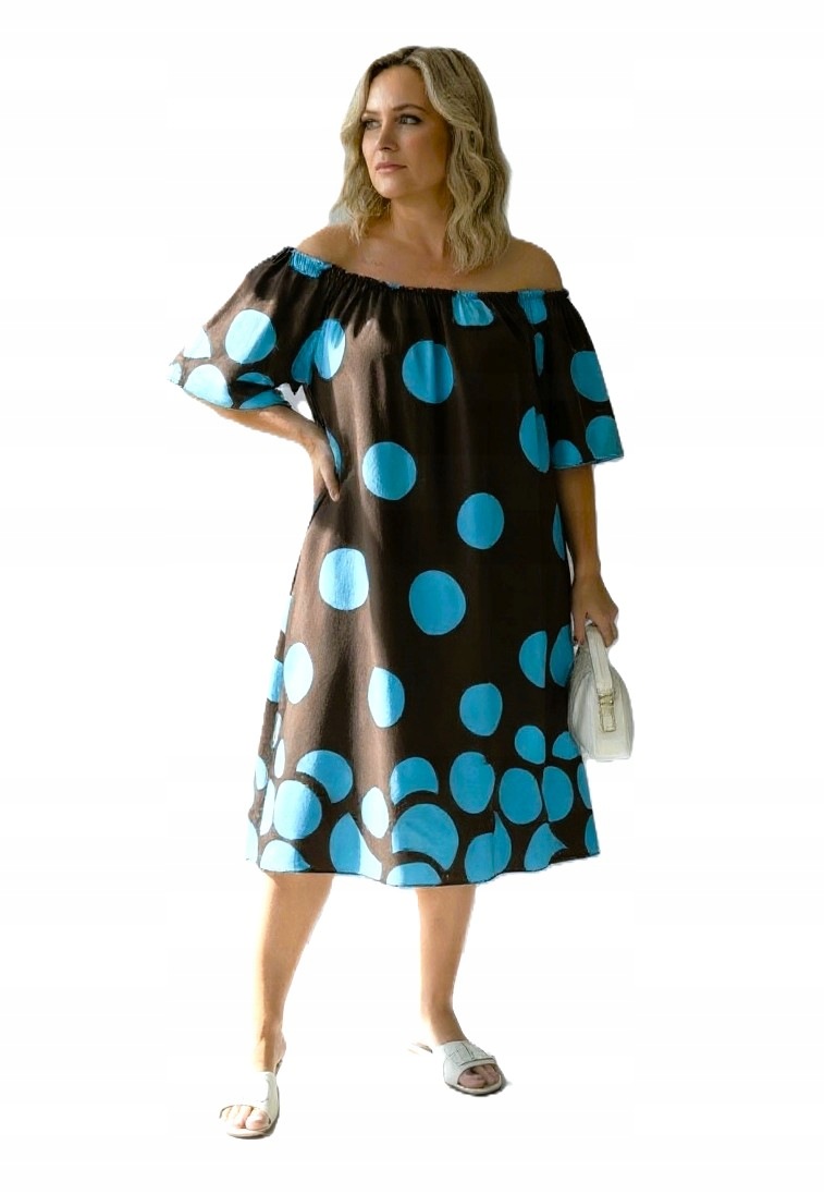 sukienka damska w grochy bawełniana oversize hiszpanka bufki 50 52 5XL