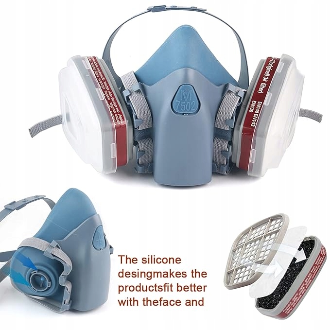 PÓŁMASKA MASKA LAKIERNICZA PA1 PODWÓJNA PRZECIW GAZOWA CHEMICZNA FILTRY 10X Klasa ochronna P3 FFP1 FFP2 FFP3 N95 KN95