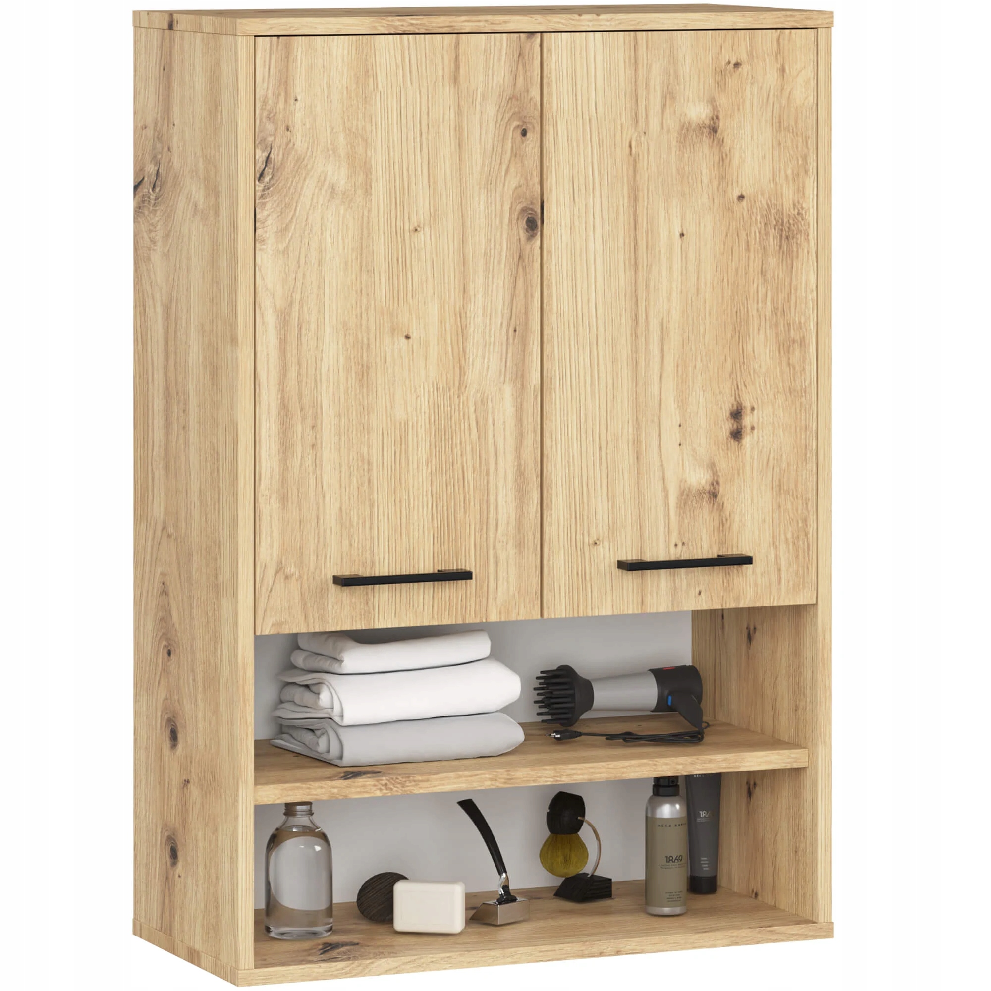 Závěsná skříňka Dub Artisan 64 cm 2D s policemi Fin H934