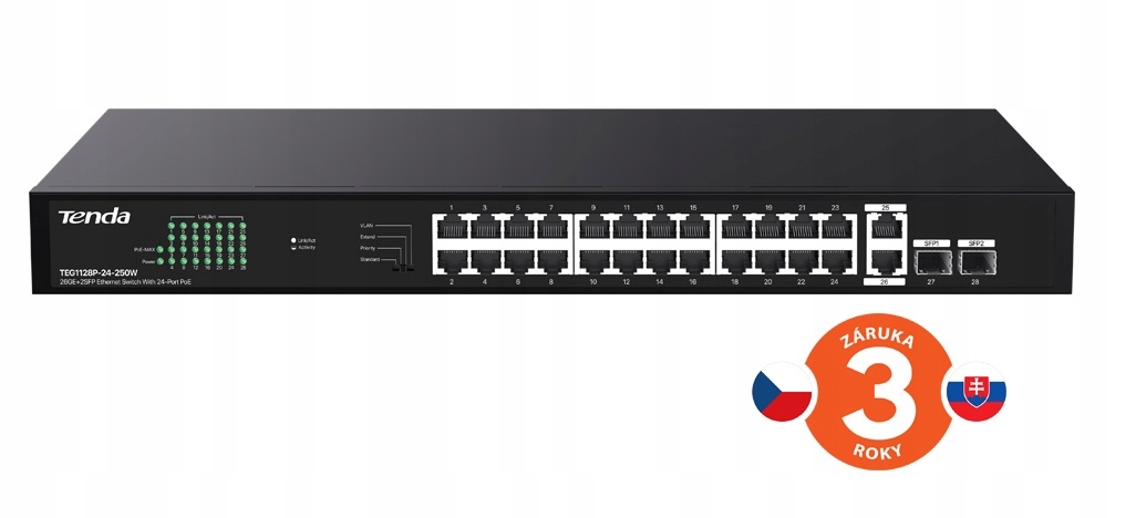 Tenda TEG1128P-24-250W PoE At Gigabit switch 2x Sfp