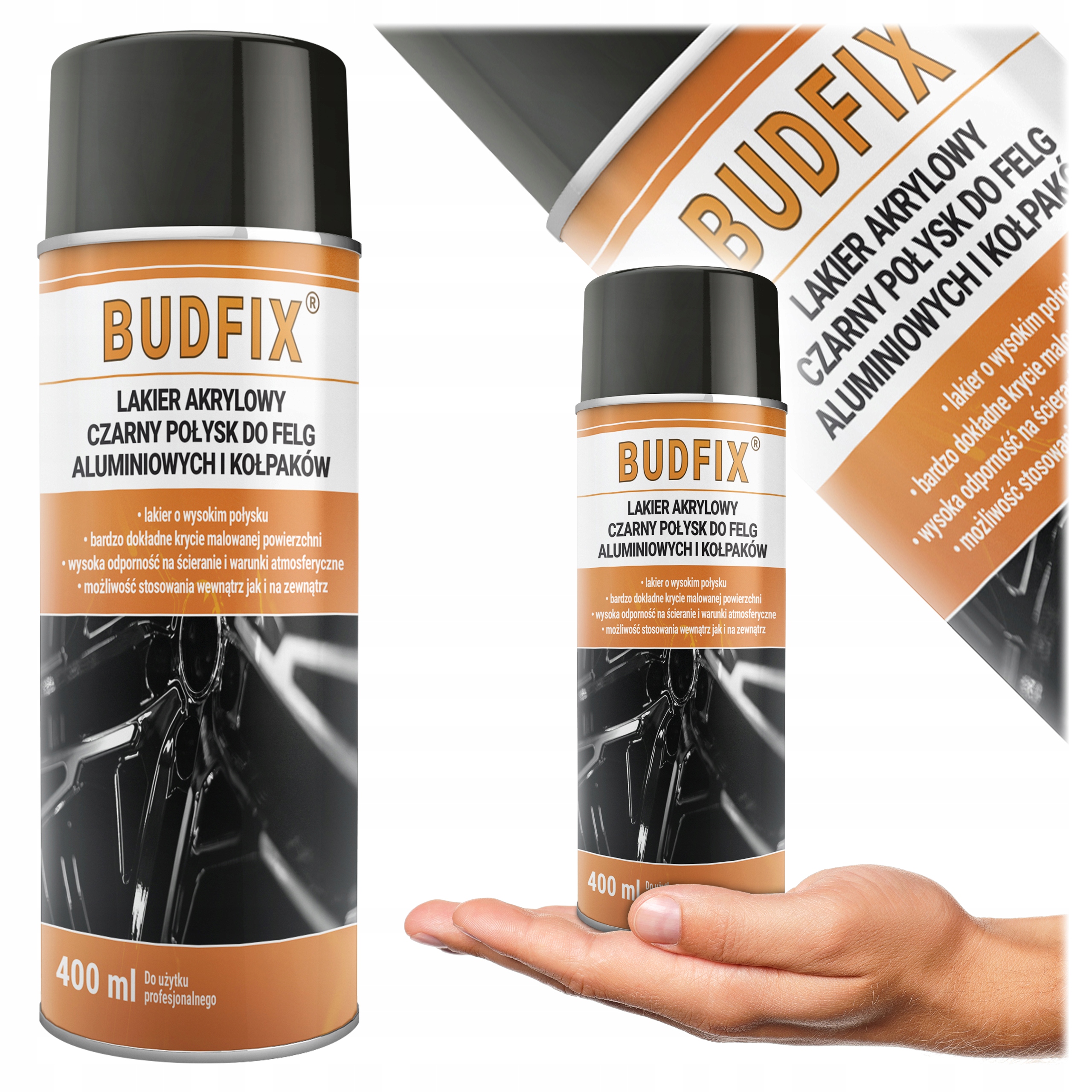 Lakier Do Felg Czarny Połysk Piano Black Kołpaków Farba Spray 400ml 9005