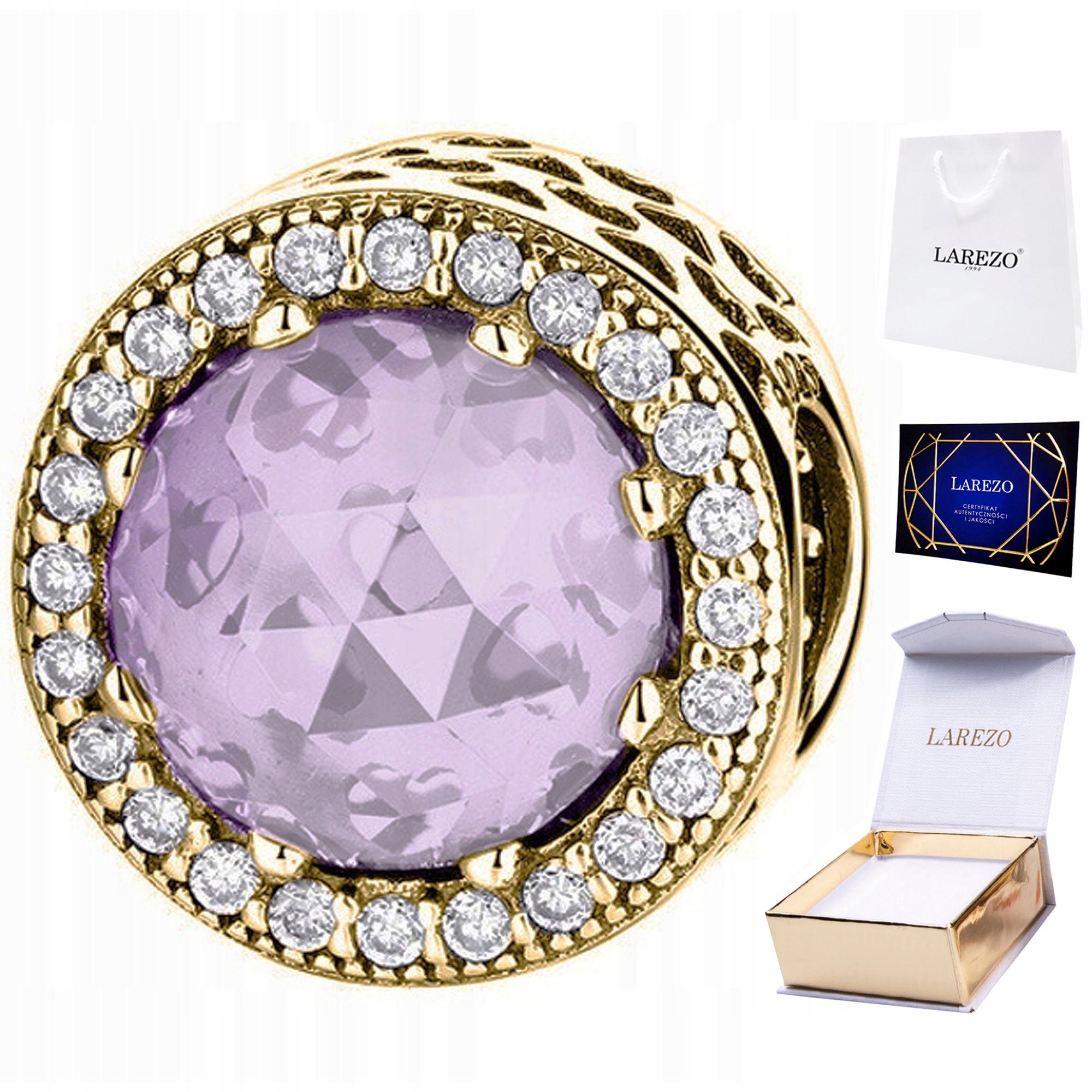 Charms Zlatý Růžový Křišťál Korálek Kámen se Zirkony Lesklé Zirkony