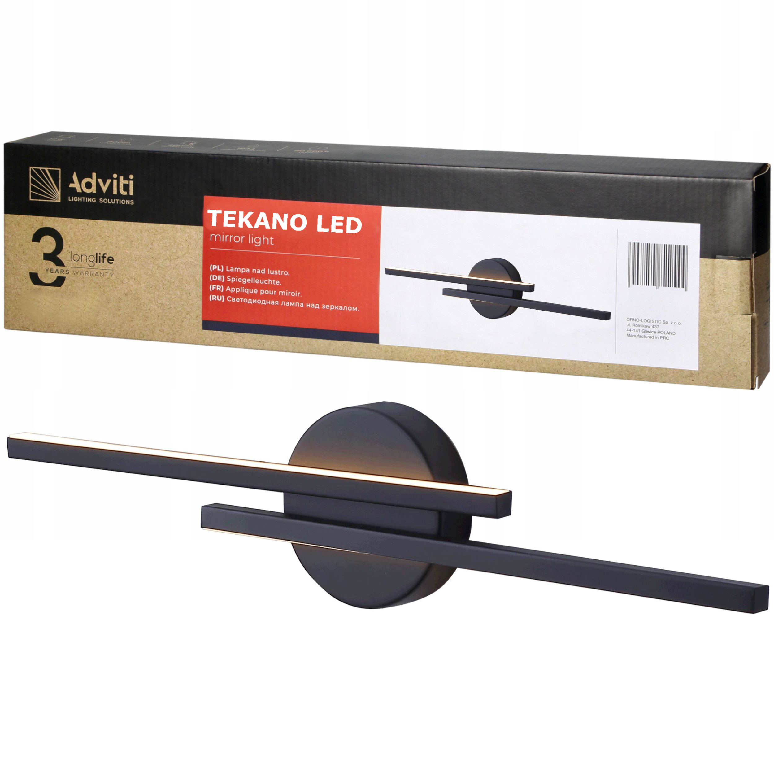 Kinkiet Łazienkowy Lampa nad Lustro Led 14W 55cm 2 Ramiona Aluminium 4000K