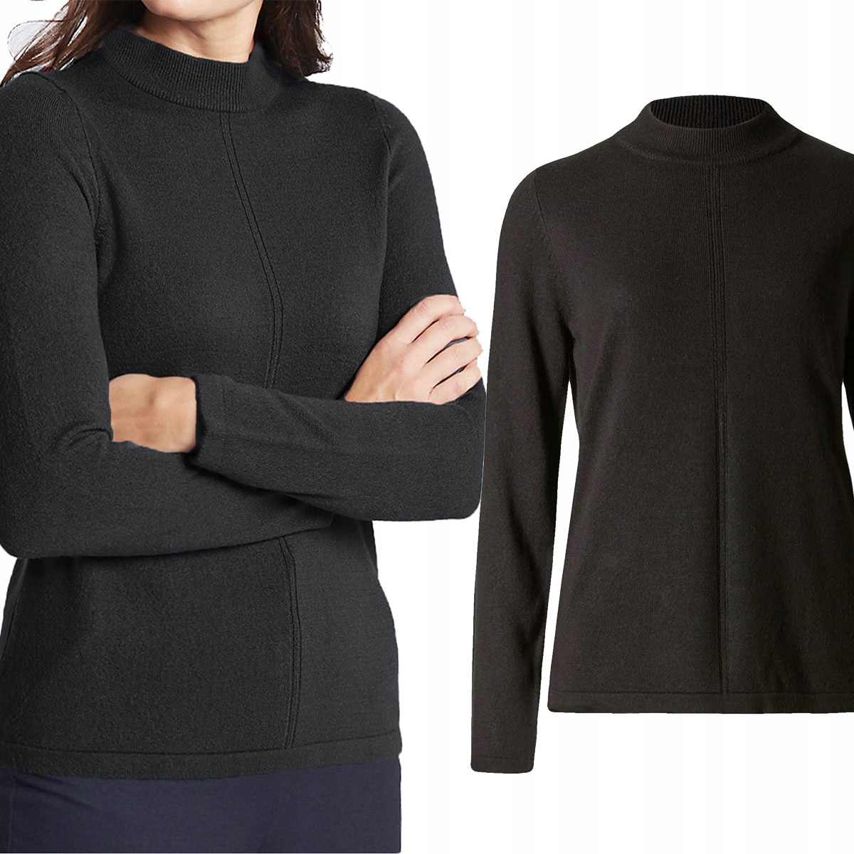 

M&s Kobiecy Czarny Sweter Sweterek Stójka 46