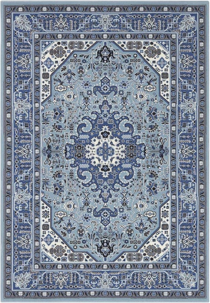 Koberec do obývacího pokoje 80x150 cm, klasický vzor krémově modrý