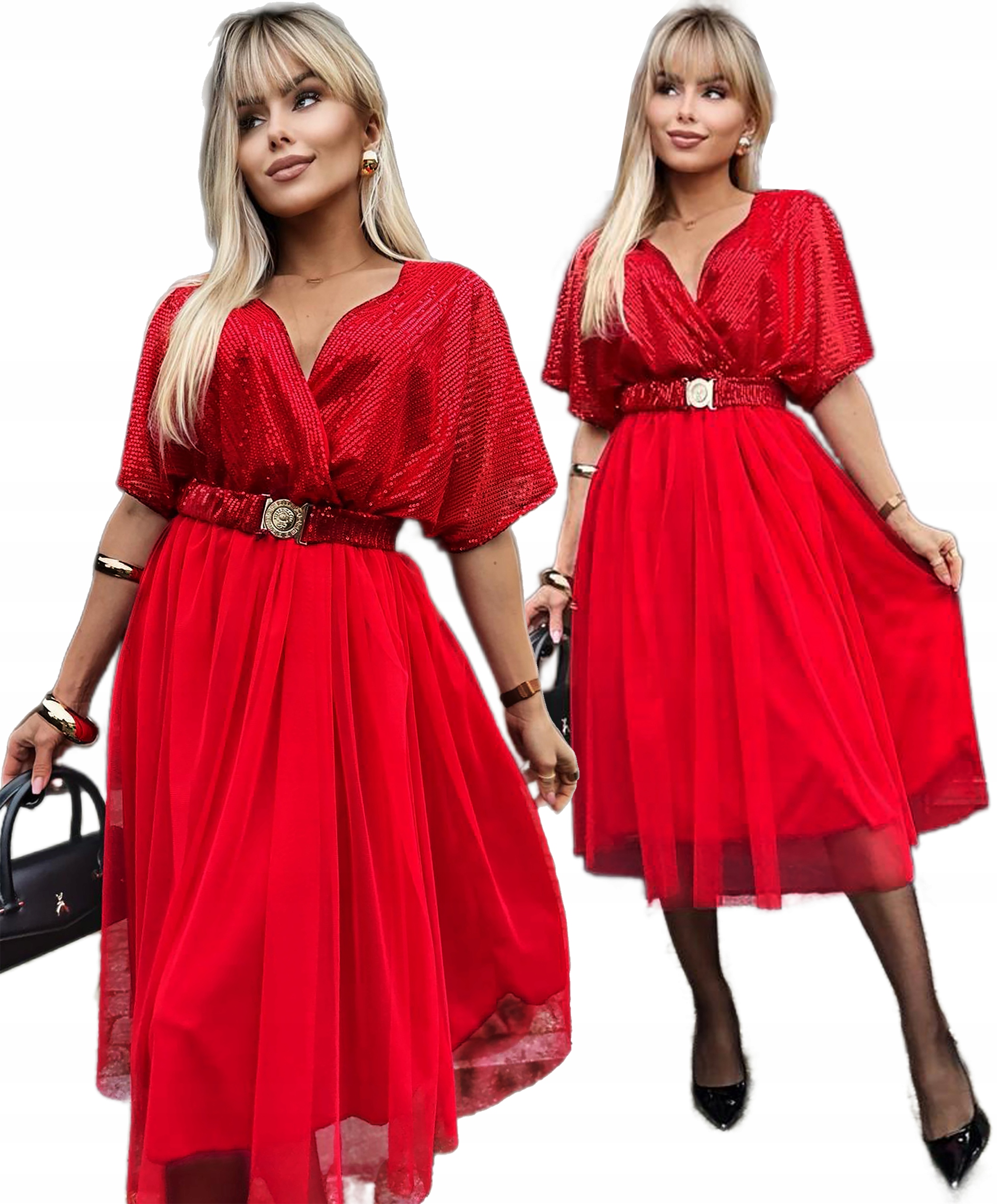 Elegantní večerní lesklá flitrová Šaty s pásek Andrea