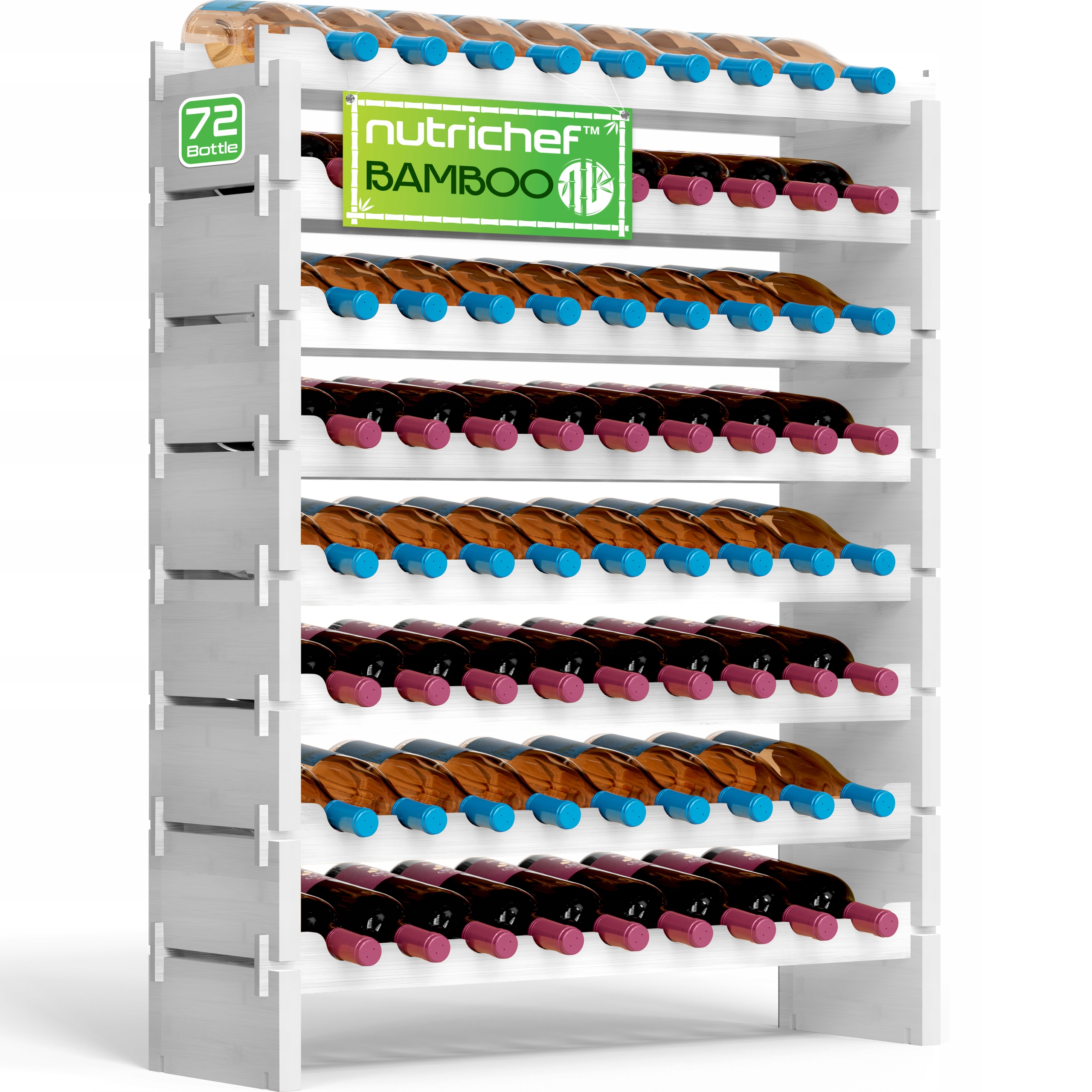 Stojan Na Víno Bambusový 72 Lahví Velký, Stabilní, Odolný, Nutrichef Bílý