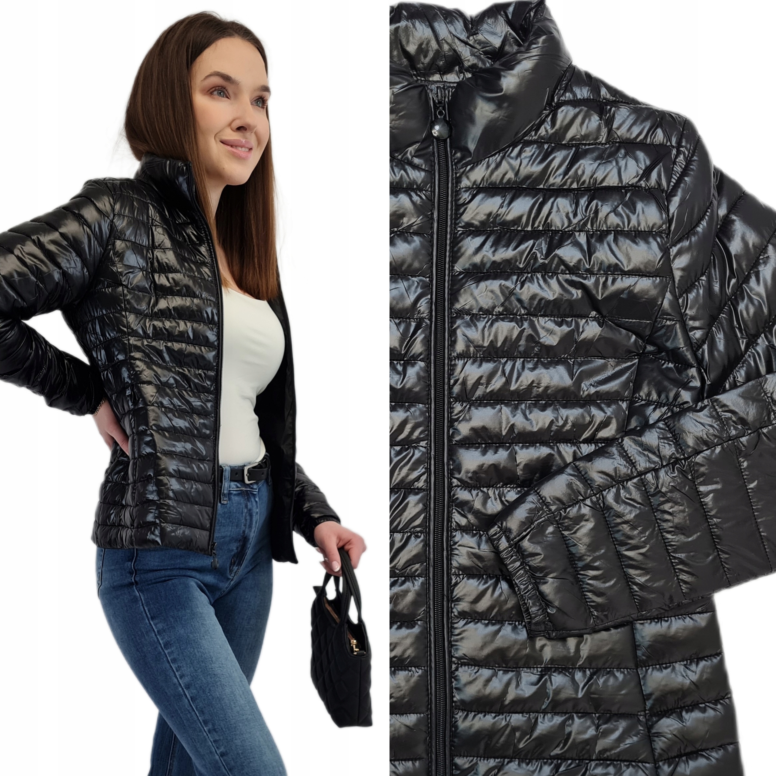 Kurtka Pikowana Damska Klasyczna Modna na wiosnę CZARNA, rozmiary S-XXL Rodzaj pikowana