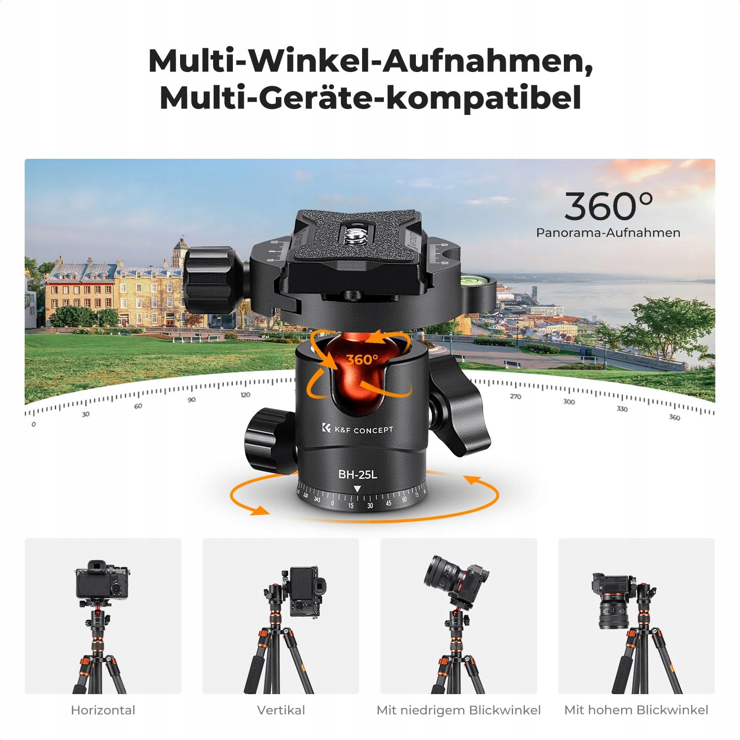 K&F CONCEPT Statyw Carbonowy 152cm Lekki Tripod z 360° Głowicą do DSLR — miniatura 6