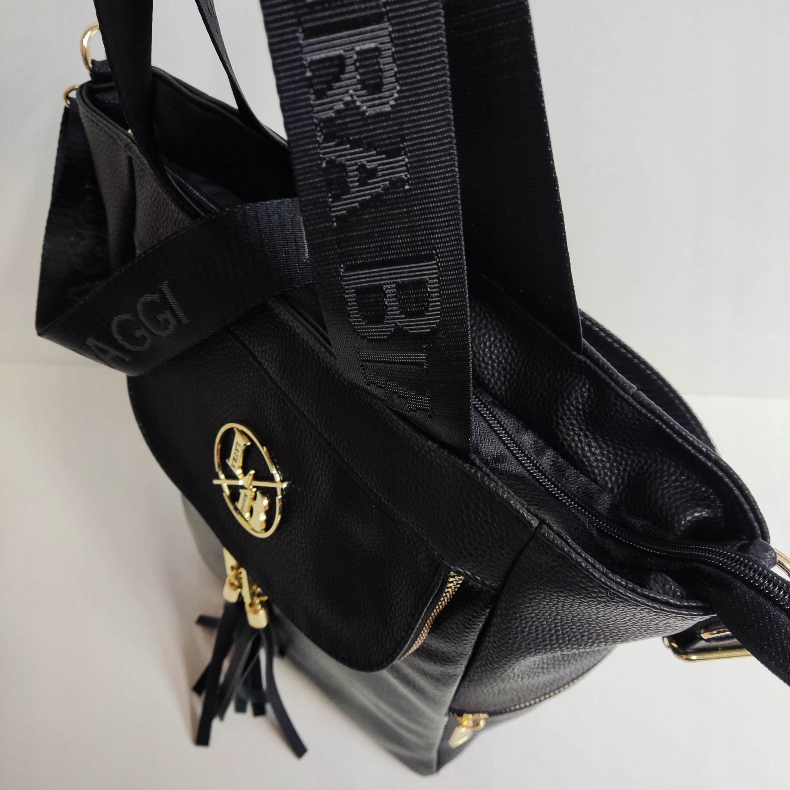 Torebka shopper Laura Biaggi torba na ramię czarna listonoszka Wysokość 32 cm