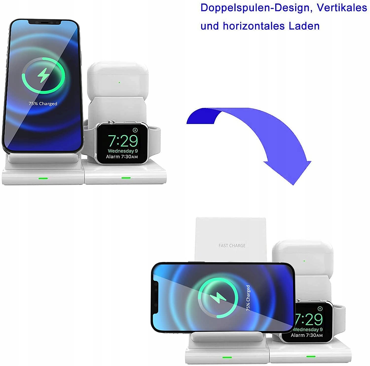 ŁADOWARKA BEZPRZEWODOWA 3W1 IPHONE/AIRPODS/AWATCH Kolor biały