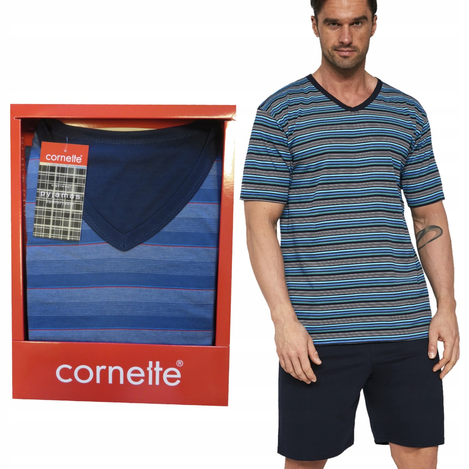 CORNETTE piżama męska VARIOUS 330/10 paski jeans