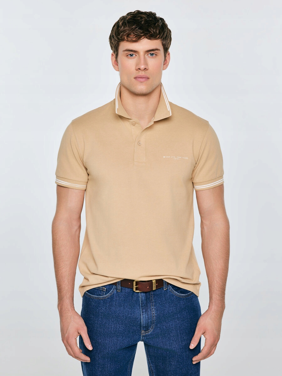 Big Star Tričko pánské polo béžové Wladym 801 XXL