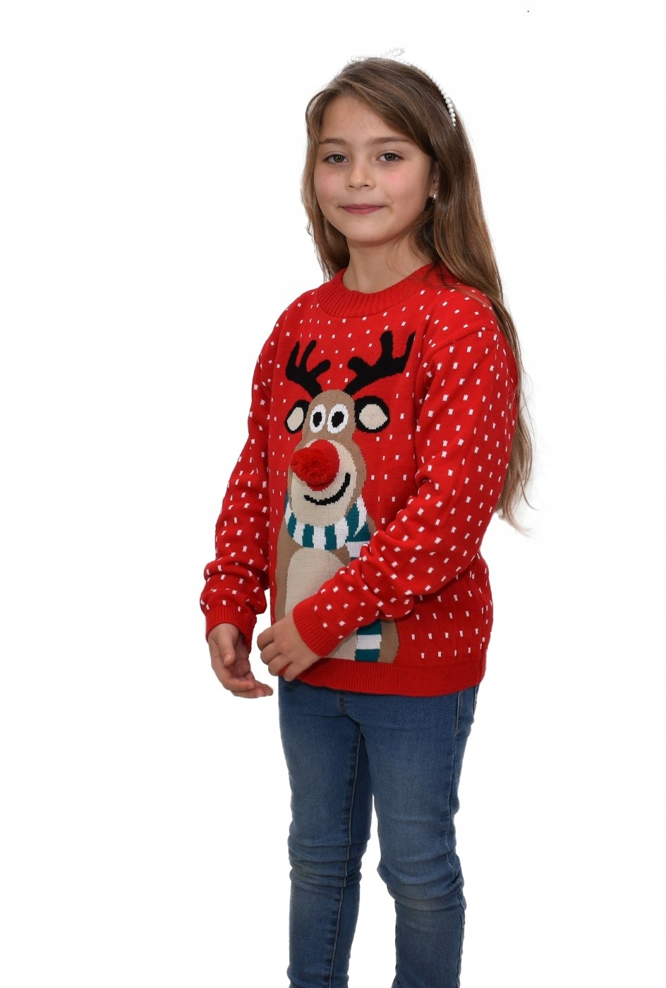 SWETER ŚWIĄTECZNY DZIECKO CZERWONY RENIFER 11/12 Rodzaj wkładany przez głowę